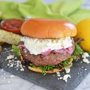 juicy lamb burger with toppings
