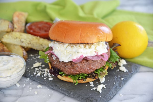juicy lamb burger with toppings