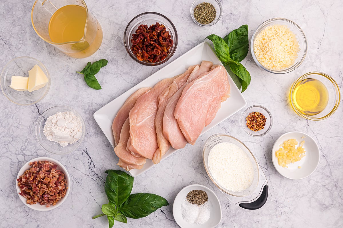 overhead shot of marry me chicken ingredients