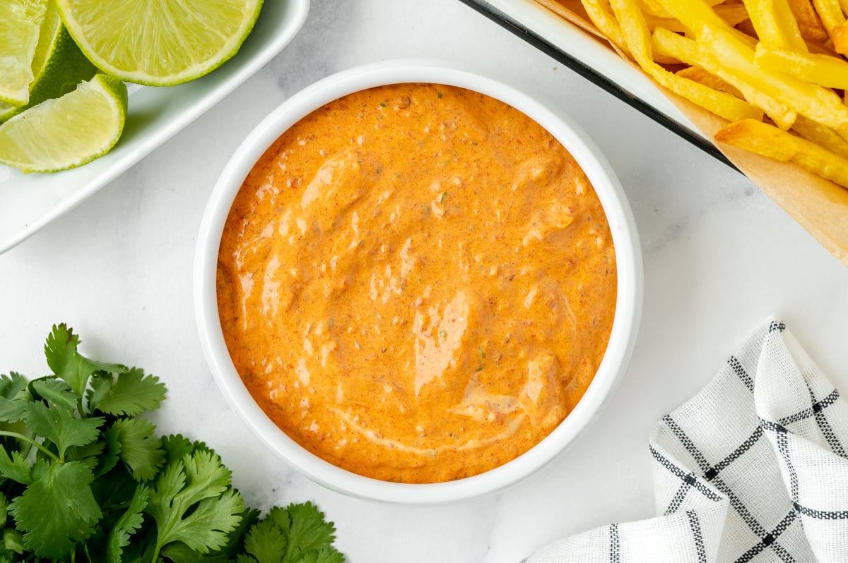 overhead shot of bowl of chipotle aioli