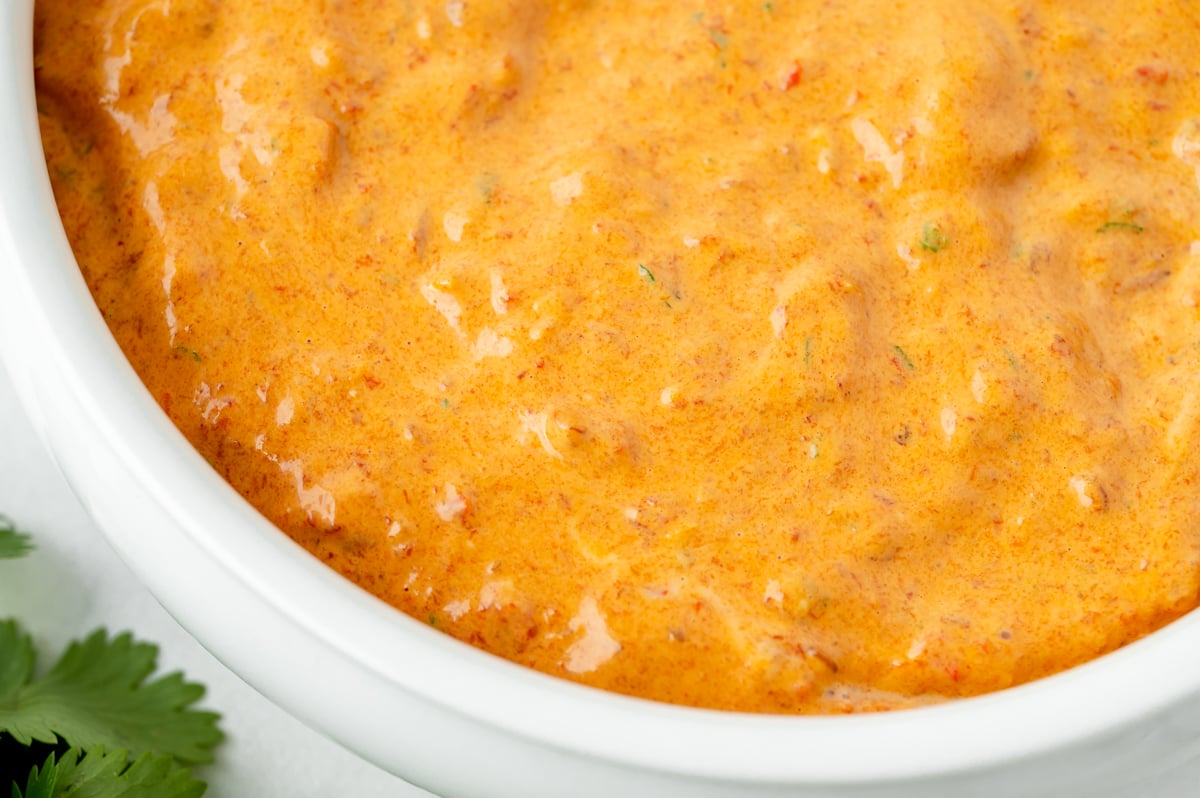 close up overhead shot of bowl of chipotle aioli
