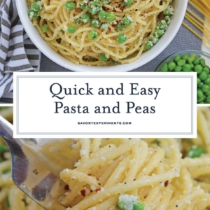 collage of pasta and peas