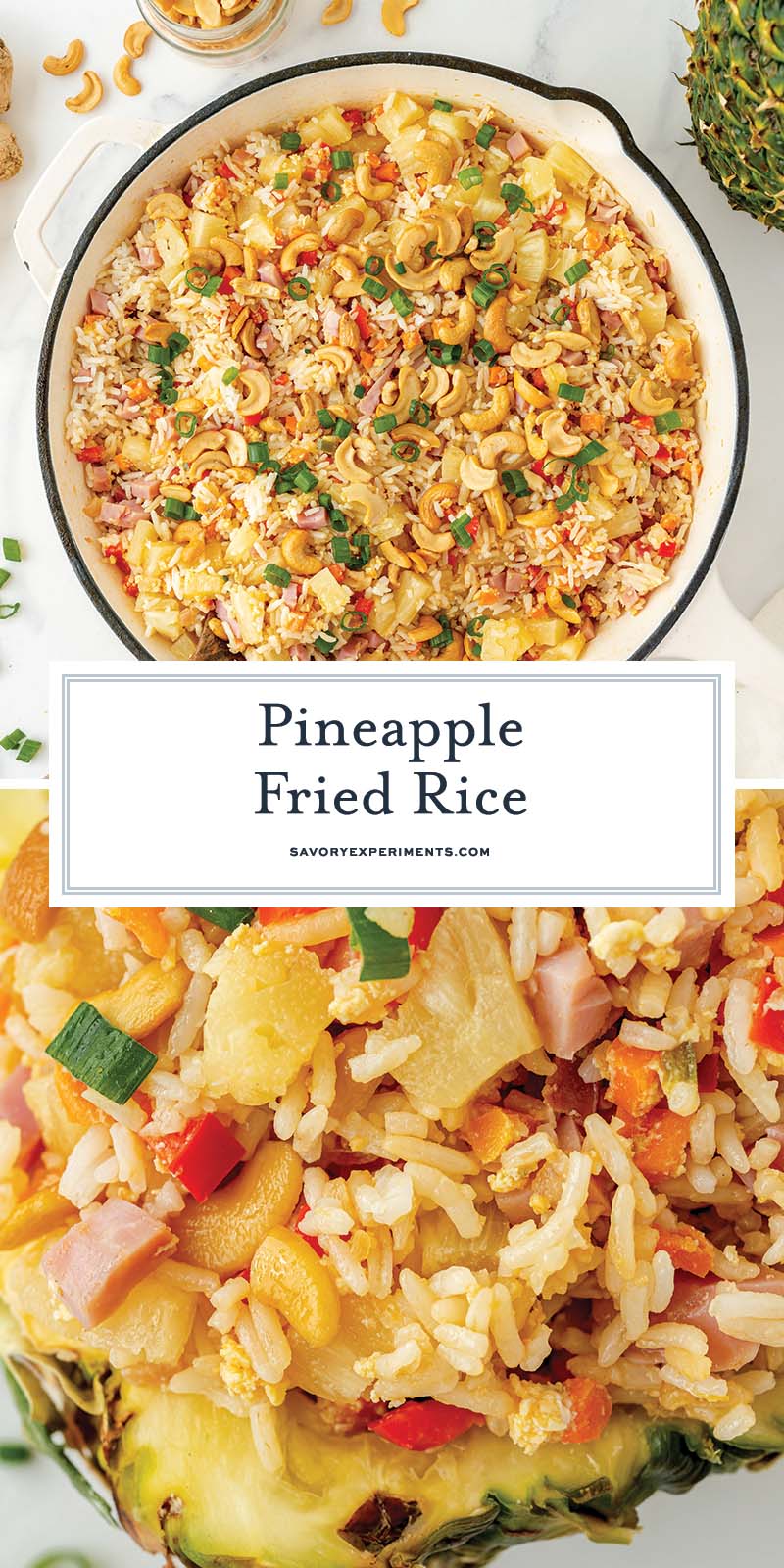 collage of pineapple fried rice