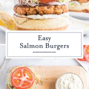 collage of salmon burgers for pinterest