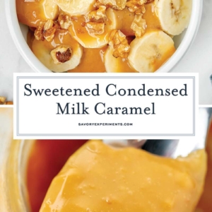 collage of sweetened condensed milk caramel