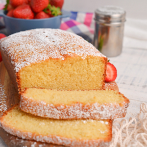 straight on shot of sliced vanilla pound cake