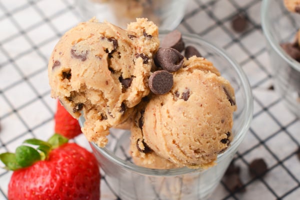 close up of edible cookie dough scoops