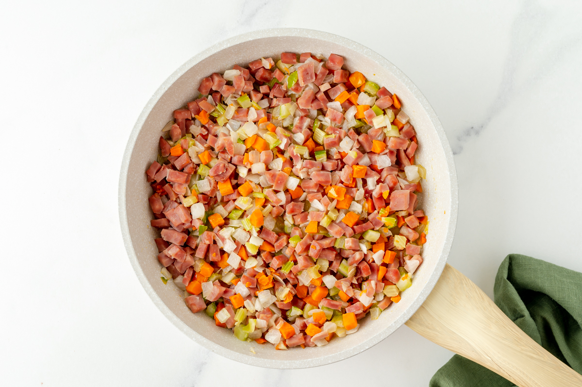 stuffing veggies cooking in a pan
