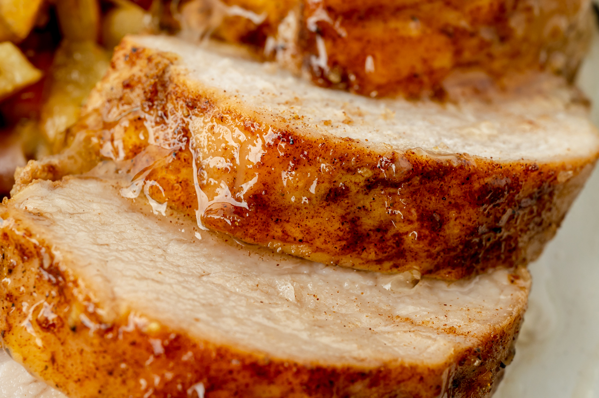 close up shot of sliced pork tenderloin