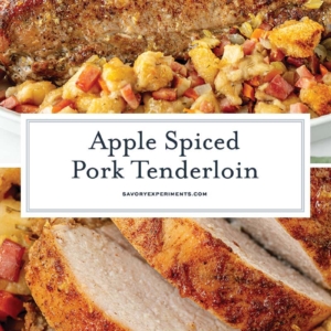 collage of apple spiced pork tenderloin