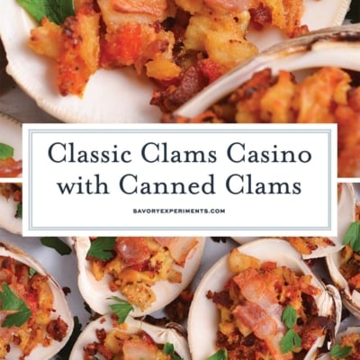 collage of clams casino with canned clams recipe