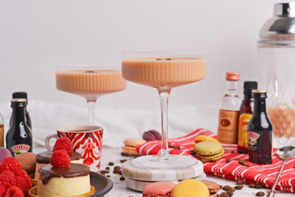 straight on shot of two espresso martinis