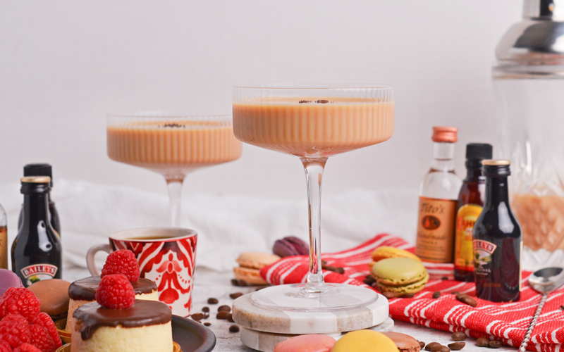 straight on shot of two espresso martinis