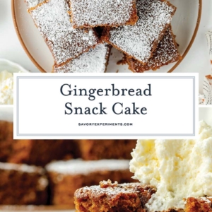 collage of gingerbread snack cake