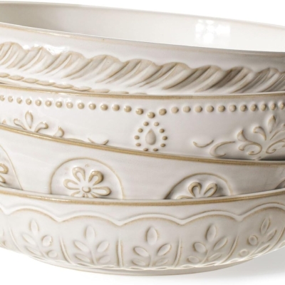 stack of off-white pasta bowls