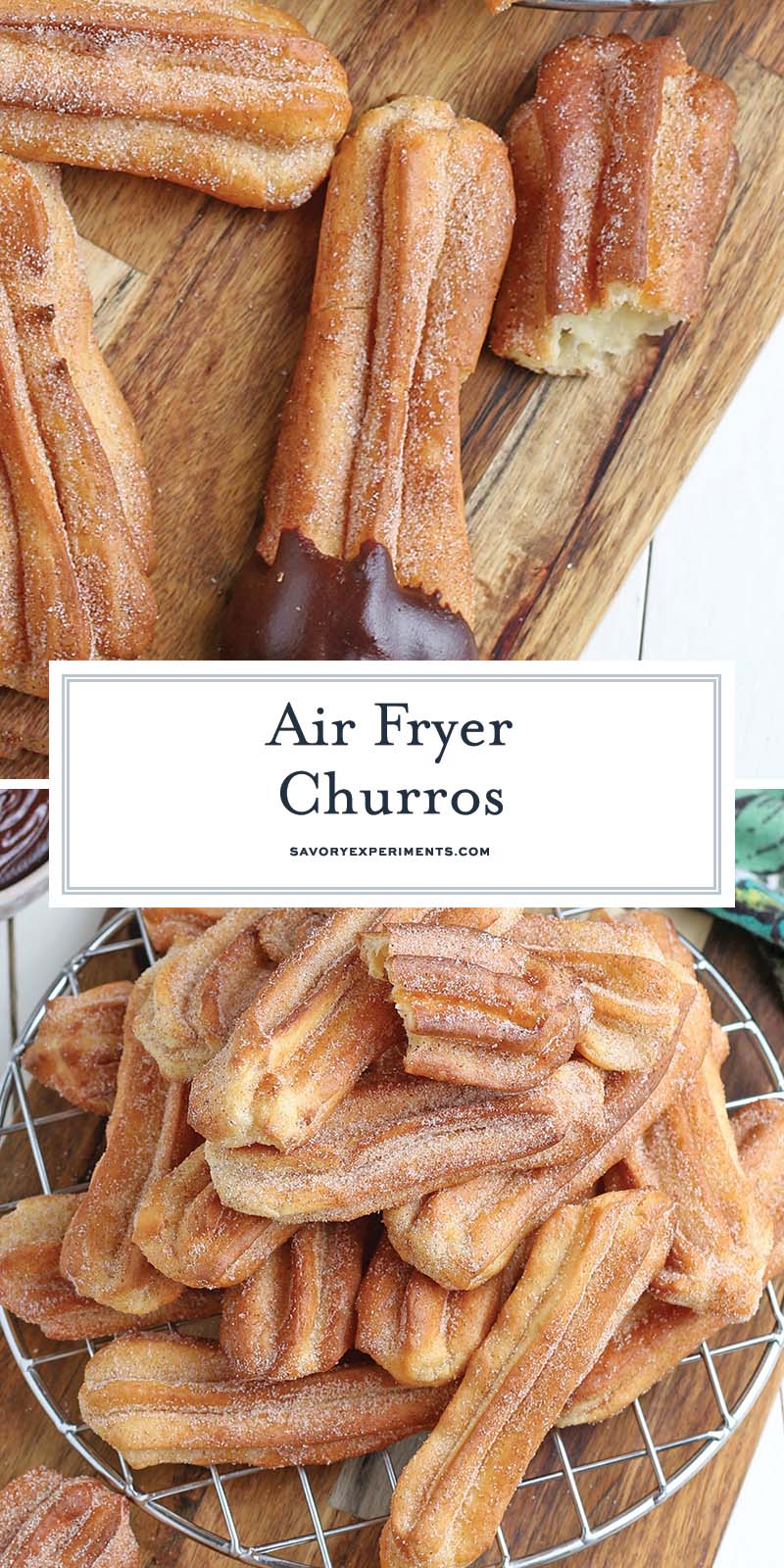 collage of air fryer churros for pinterest
