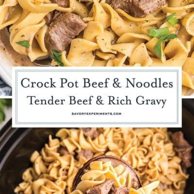 tender beef and noodles recipe collage