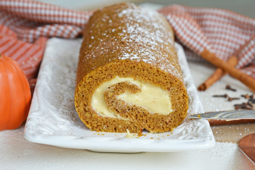 end view of a pumpkin cake roll