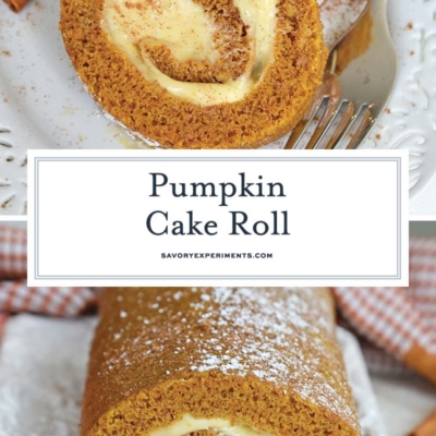 collage of pumpkin cake roll