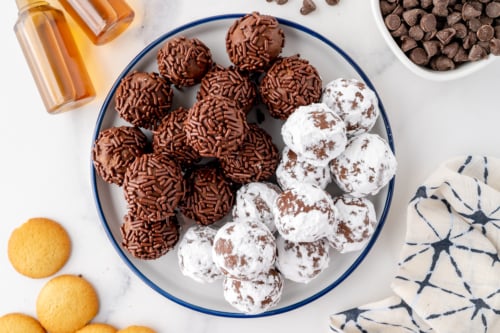 overhead shot of plate of rum balls