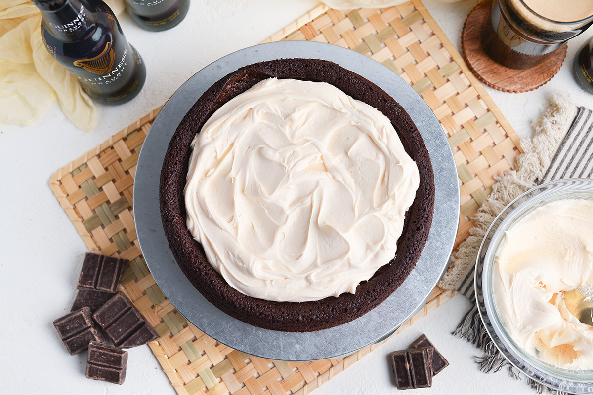 overhead shot of chocolate stout cake