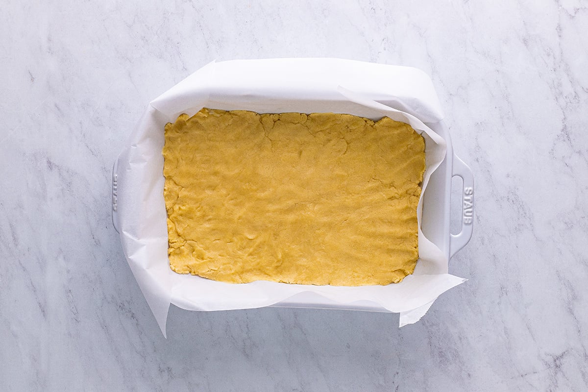 overhead shot shortbread crust in pan