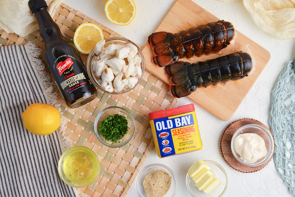 overhead shot of stuffed lobster tails ingredients