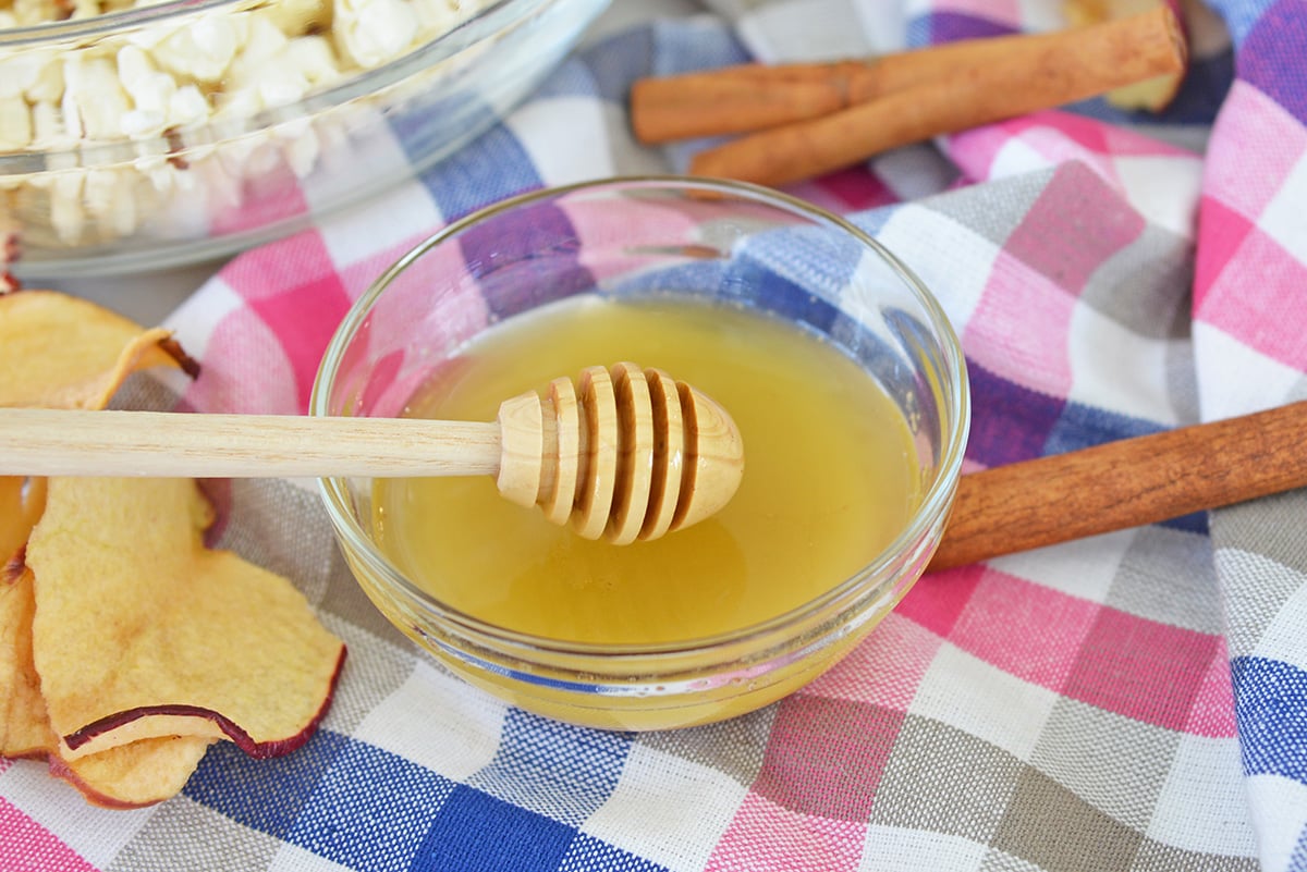 angled shot of bowl of honey
