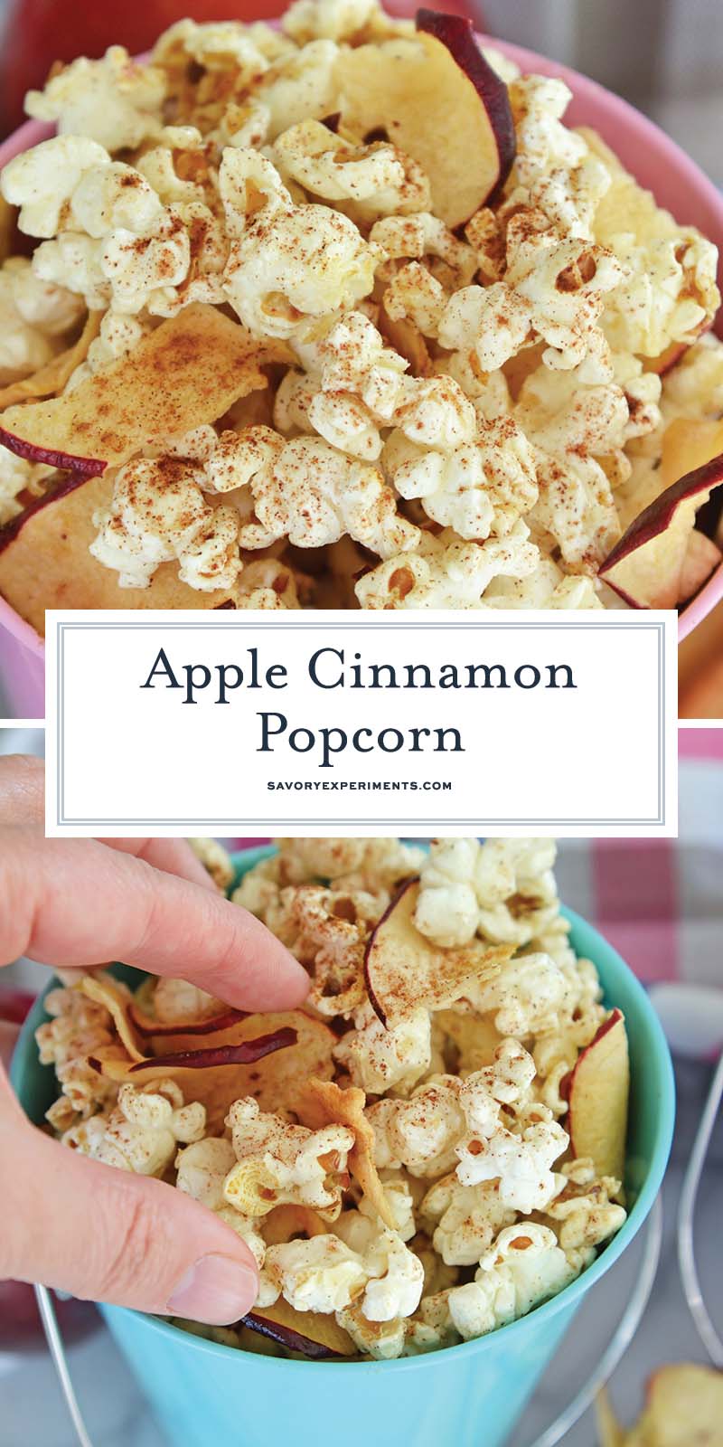 collage of apple cinnamon popcorn