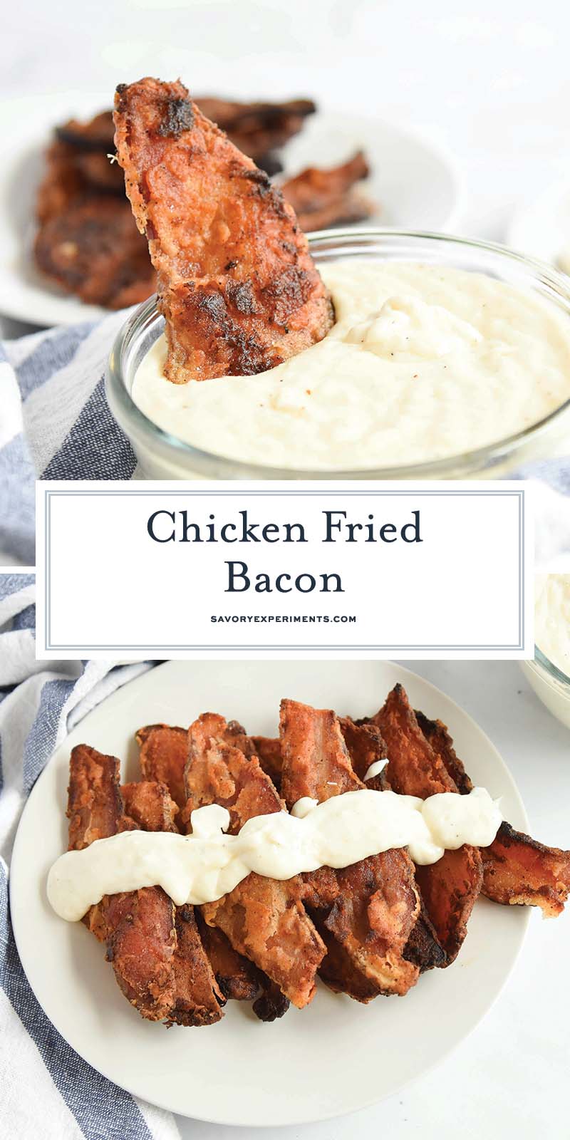 collage of chicken fried bacon