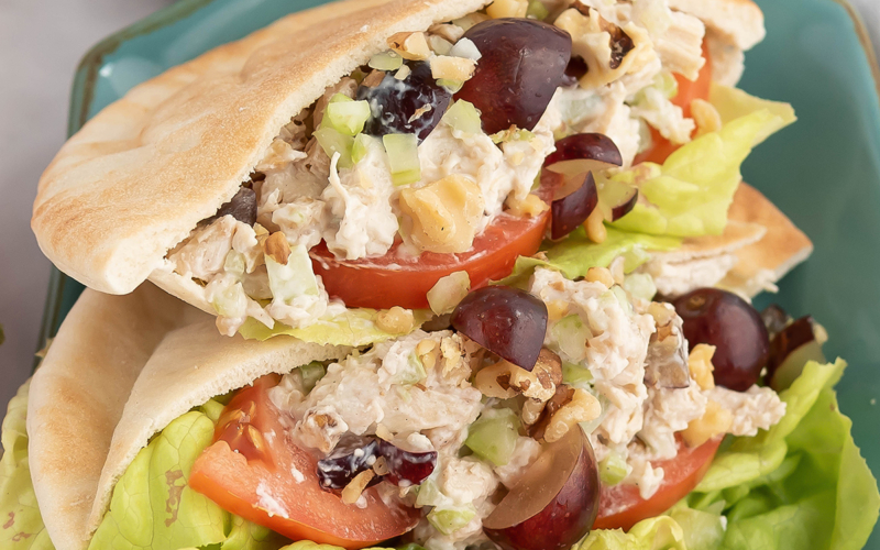 close up of chicken salad pitas