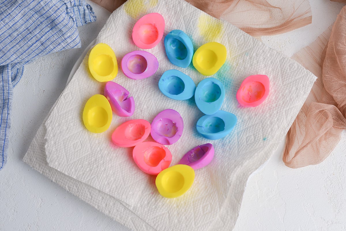 overhead shot of dyed boiled egg whites