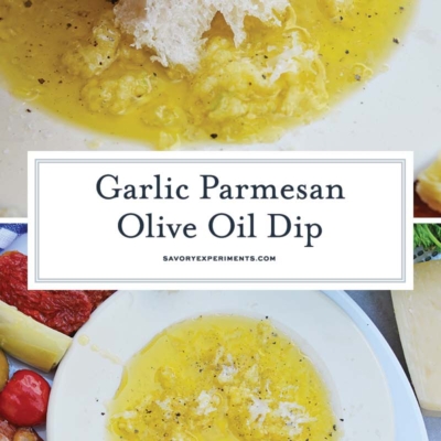 collage of garlic parmesan olive oil bread dip