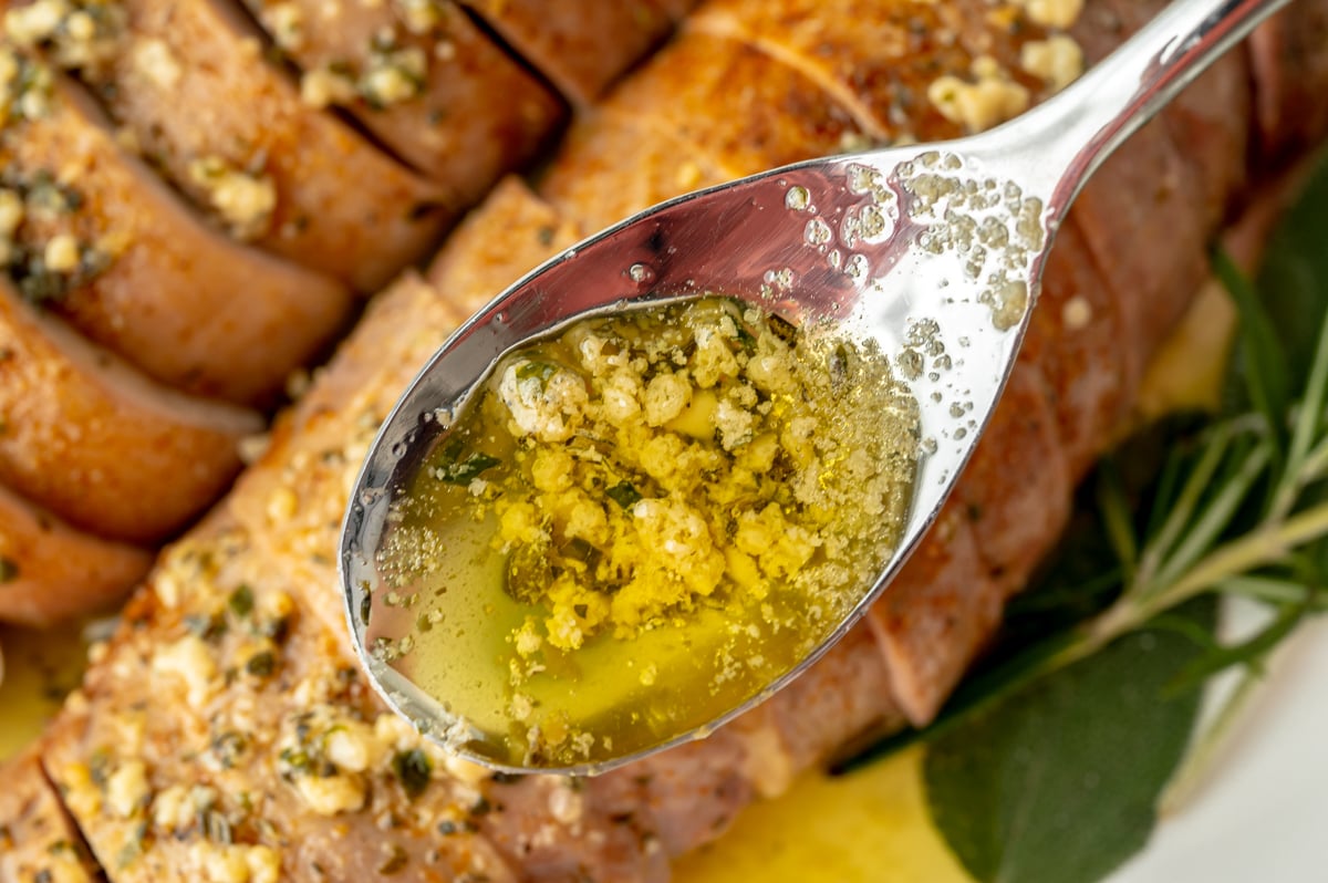 garlic butter in spoon