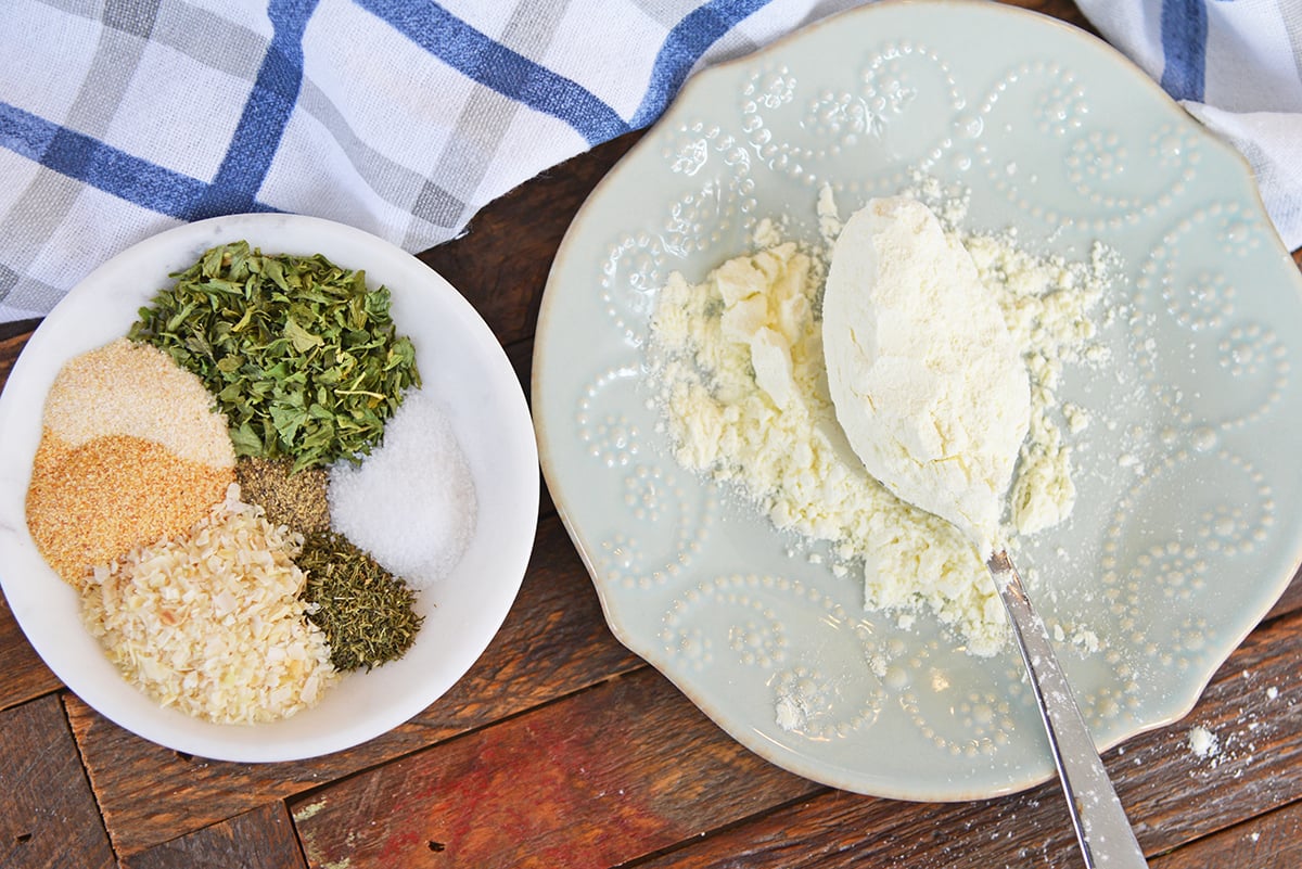 overhead shot of ranch dressing mix and dried buttermilk