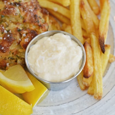 horseradish aioli dipping sauce on a plate