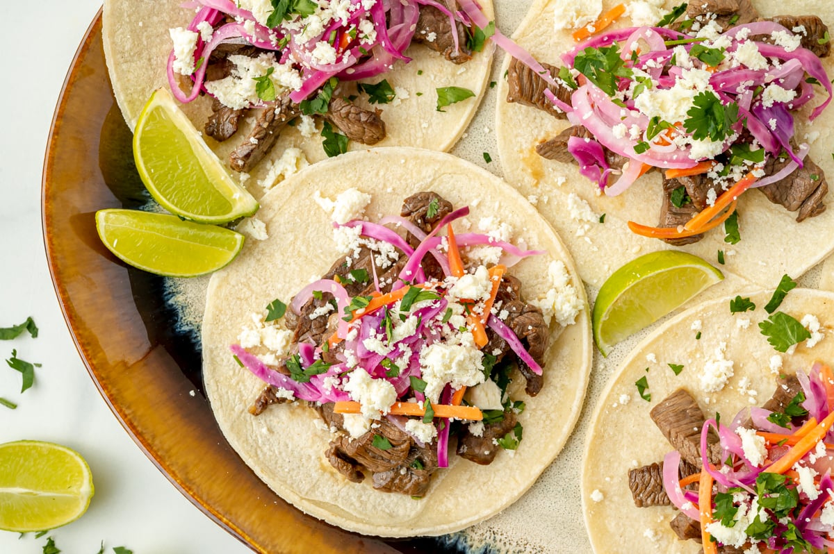 overhead shot of korean beef tacos