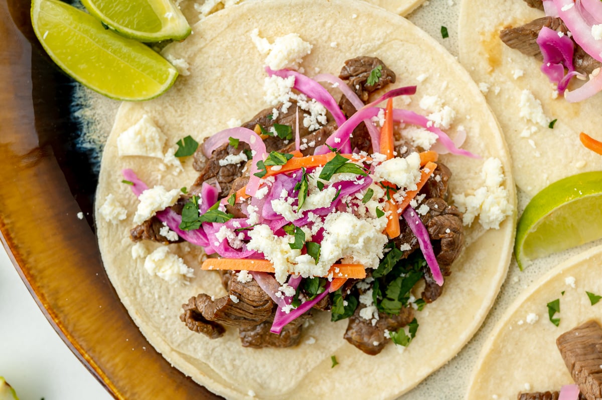 close up overhead shot of korean taco