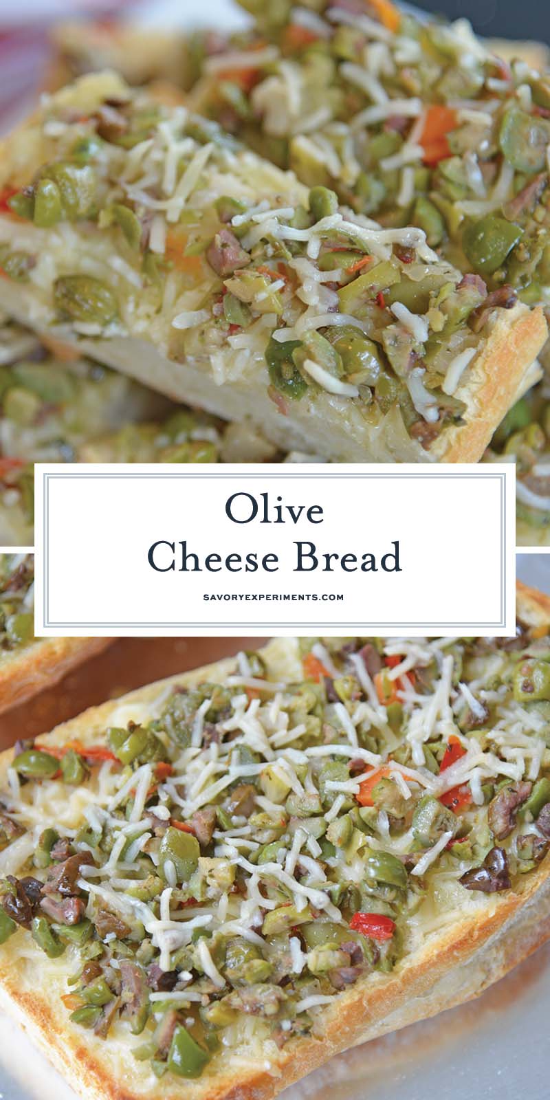 collage of olive cheese bread