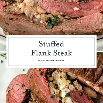 collage of stuffed flank steak