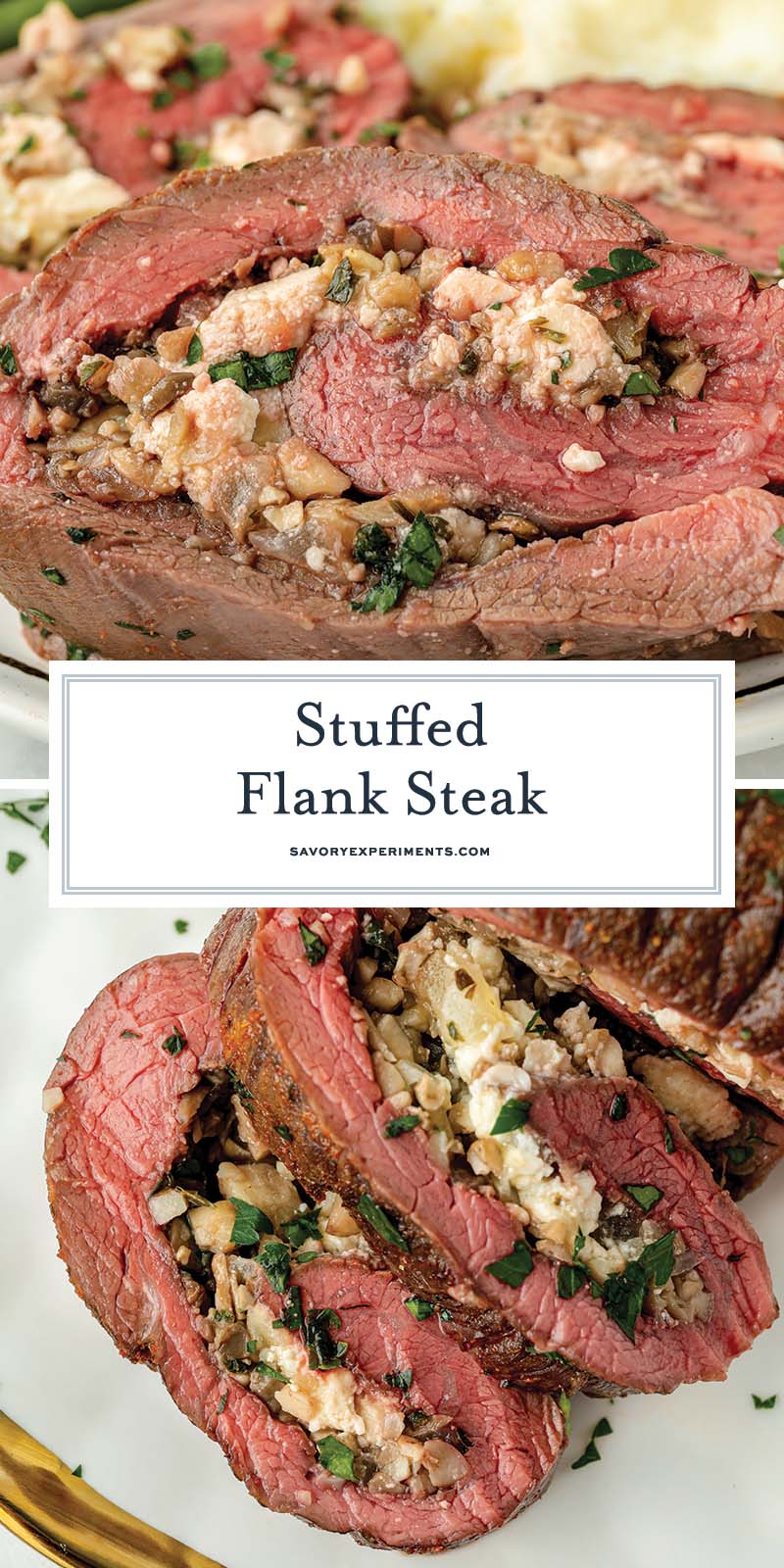 collage of stuffed flank steak