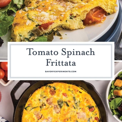 collage of tomato spinach frittata