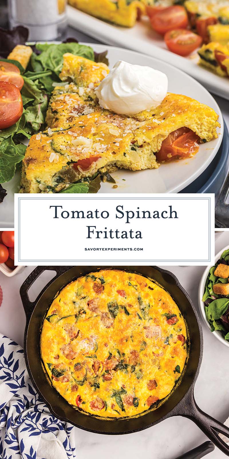 collage of tomato spinach frittata