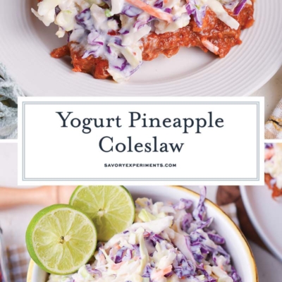 collage of yogurt coleslaw