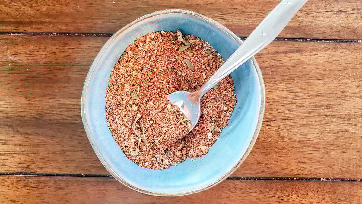 overhead shot of pork seasoning in bowl
