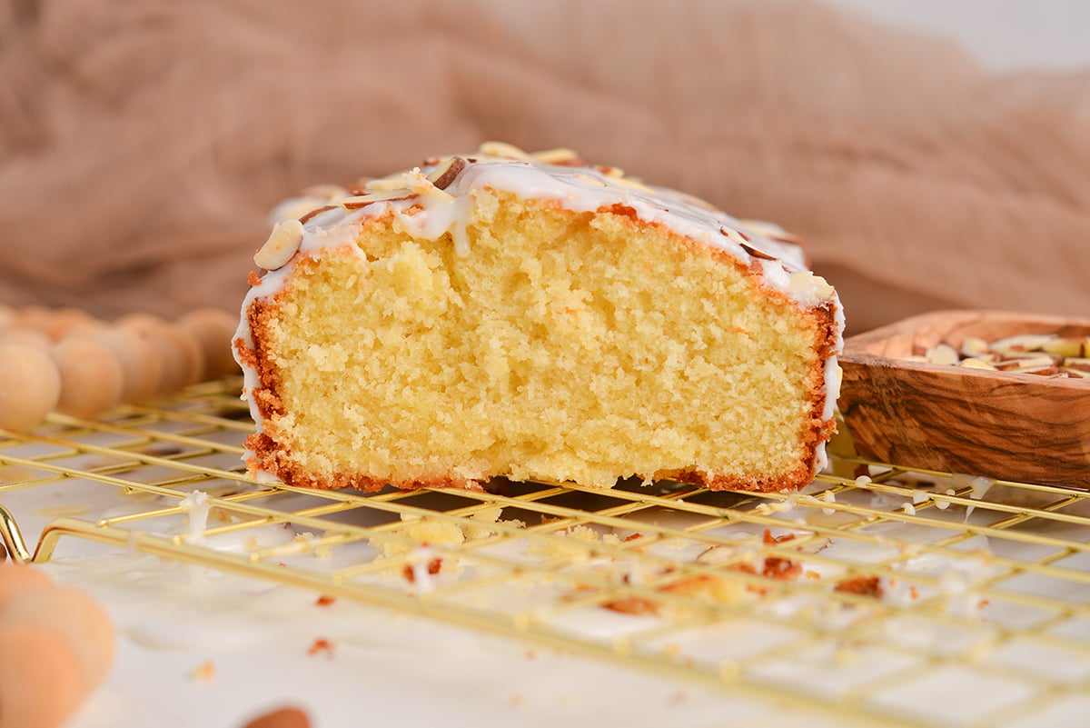 straight on shot of sliced pound cake