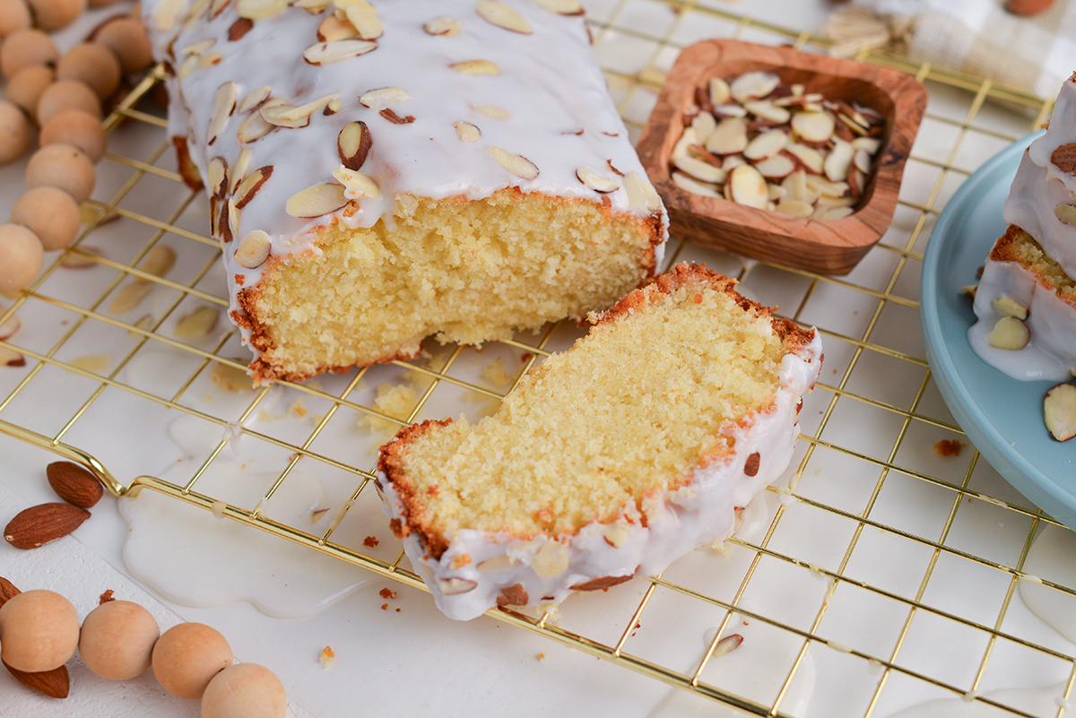 angled shot of sliced pound cake