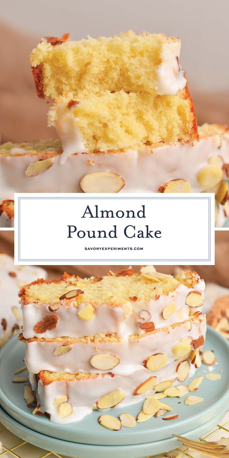 collage of almond pound cake