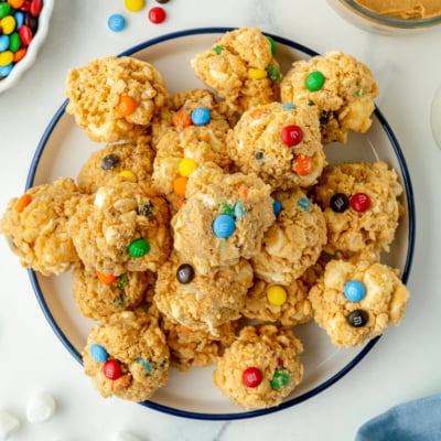 overhead shot of plate of no bake avalanche cookies