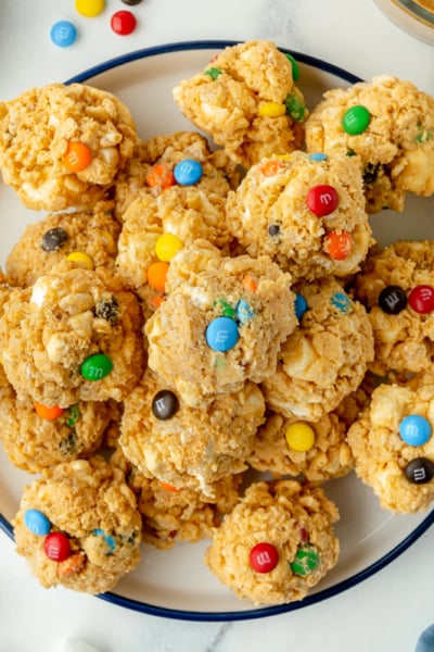 overhead shot of plate of no bake avalanche cookies